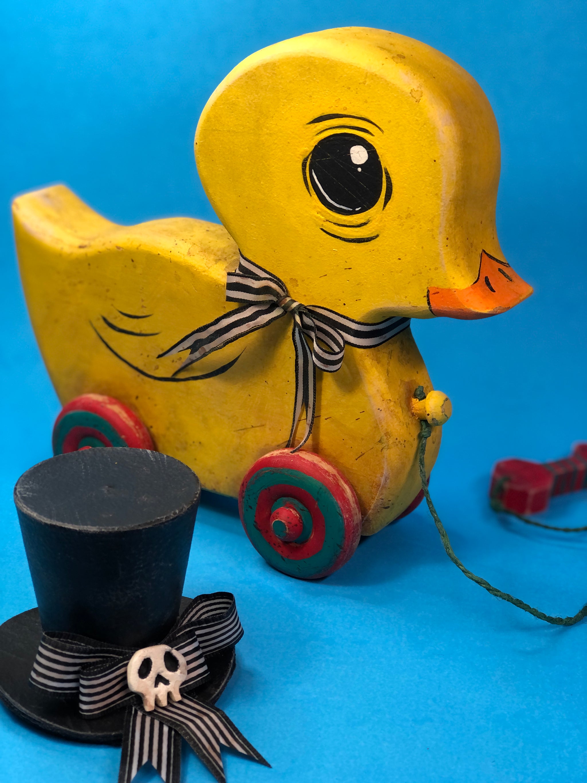 Vintage wooden shop duck pull toy